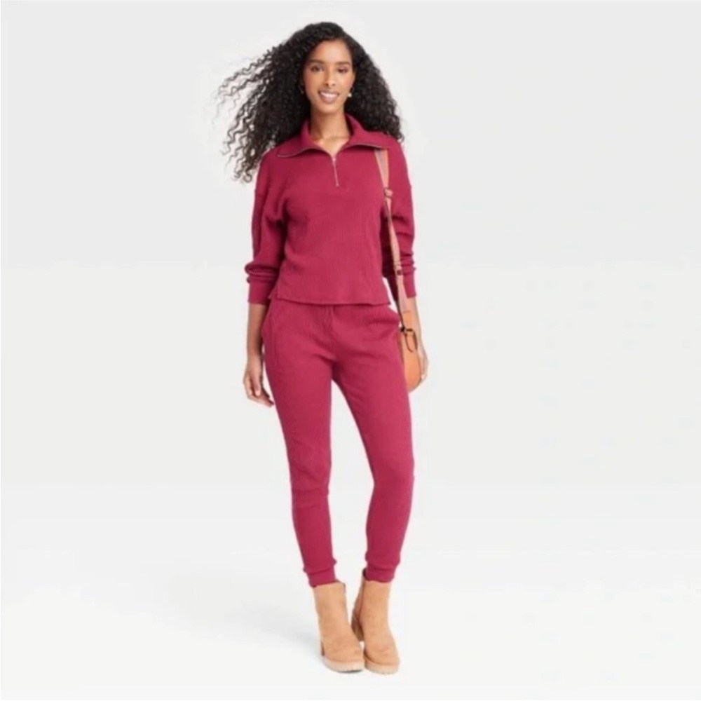 Universal Thread Waffle Knit SET Quart Zip Pullover Size M & Joggers Size S